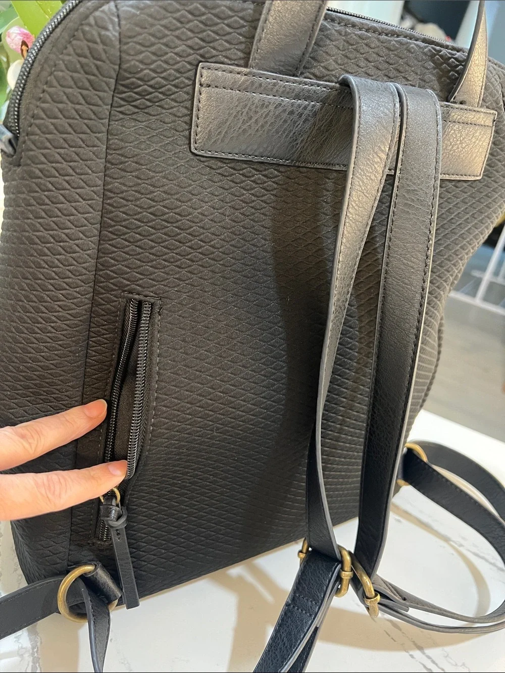 The Sak Olvera City Black Textured Quilted Backpack